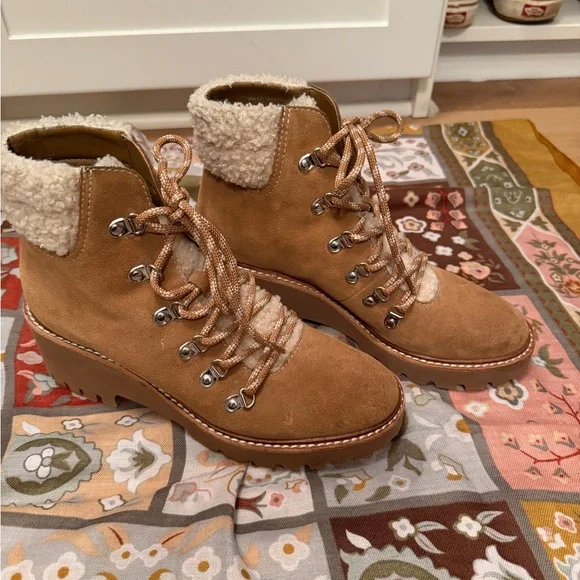 Dolce Vita Tan Lace-Up Boots with Cream Accents - Picture 2 of 7